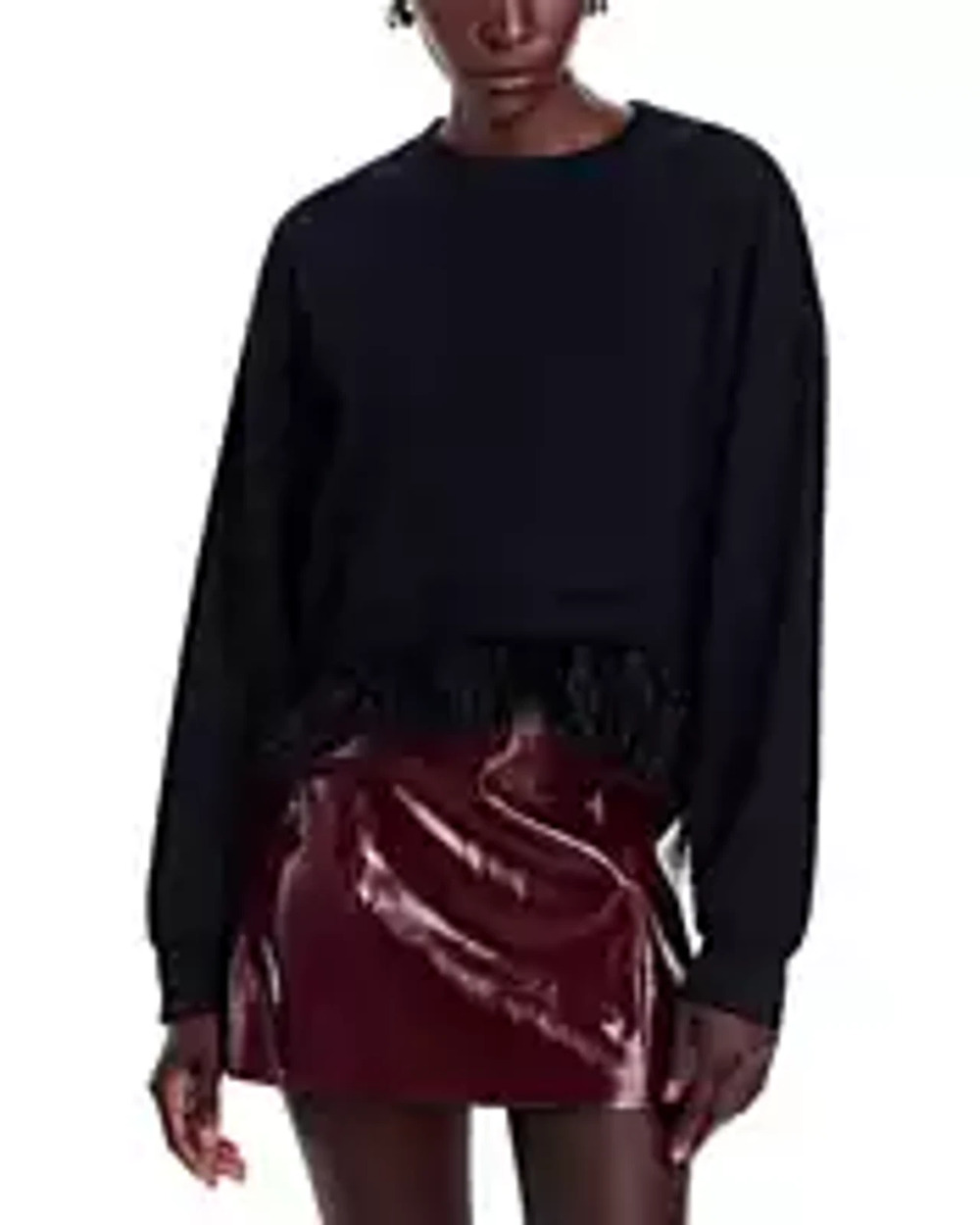 Cinq A Sept Feather Trimmed Black Albertine Sweatshirt Size S
